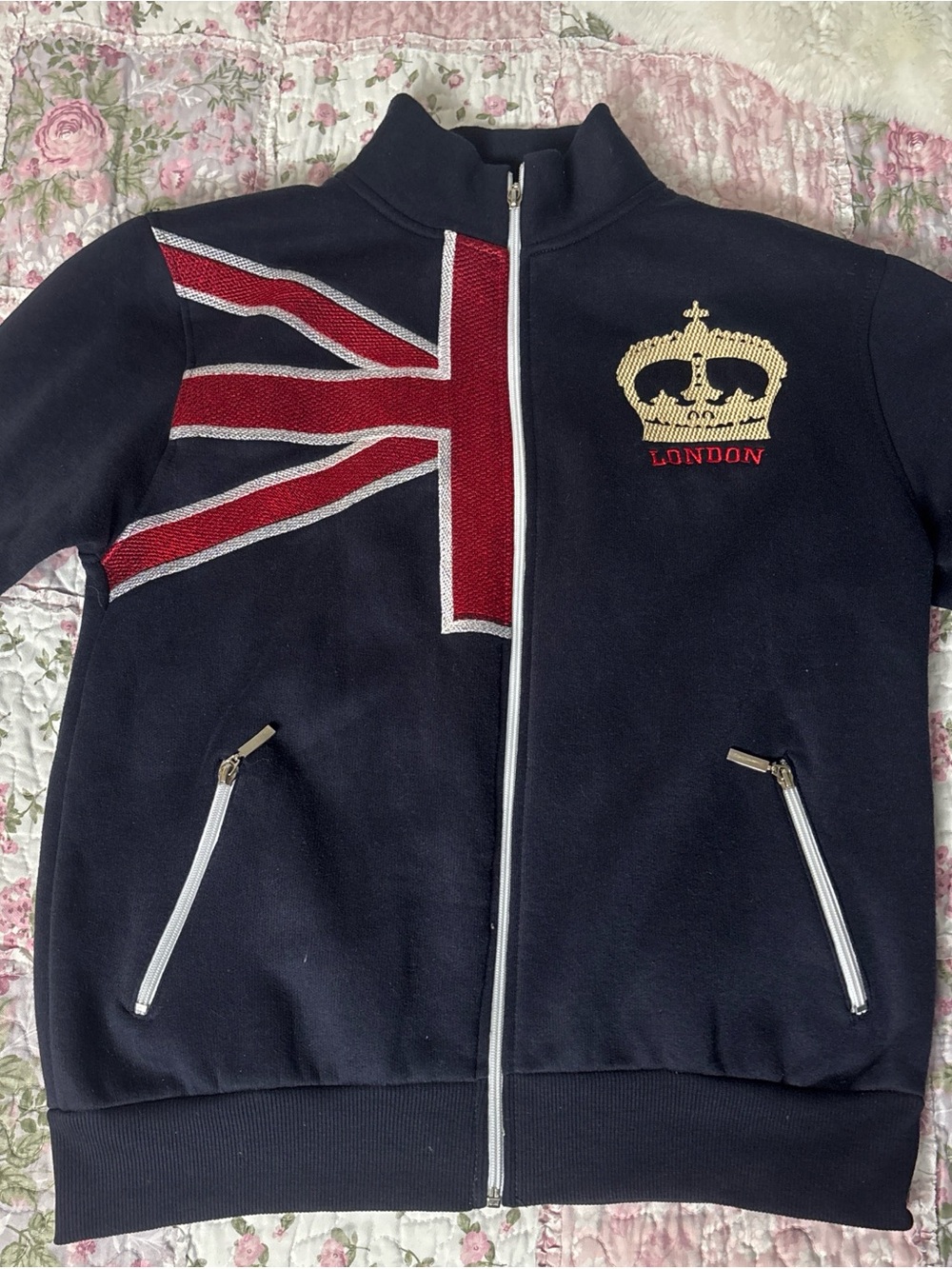 Men's Navy Bomber Jacket with Union Jack & Gold Crest